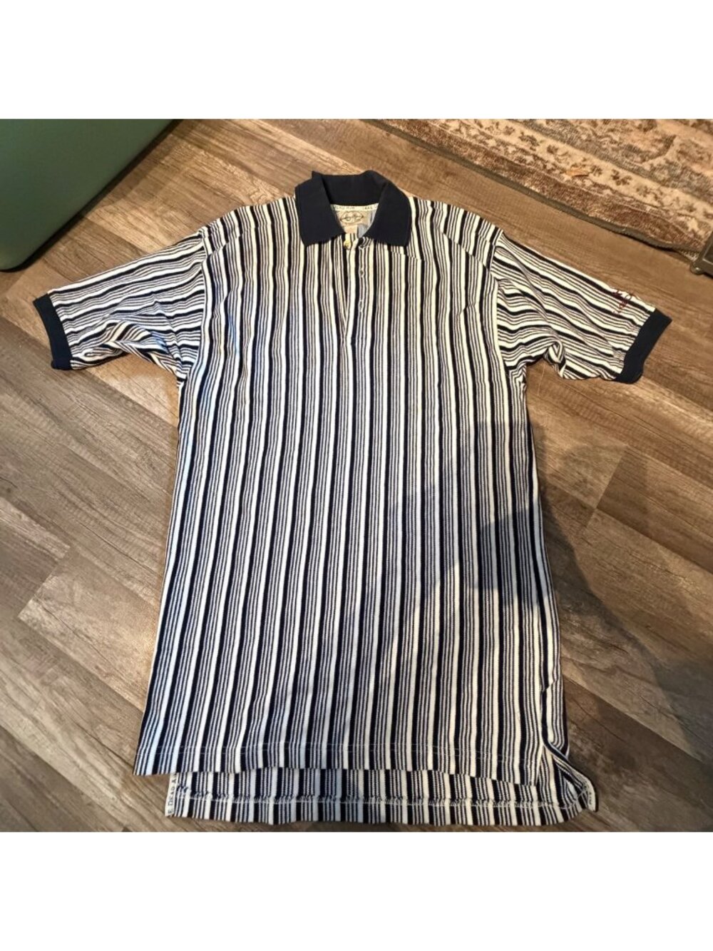 Vintage Harvey Penick 2 Tag Sportswear Polo Shirt Navy & White Striped 100% Cott